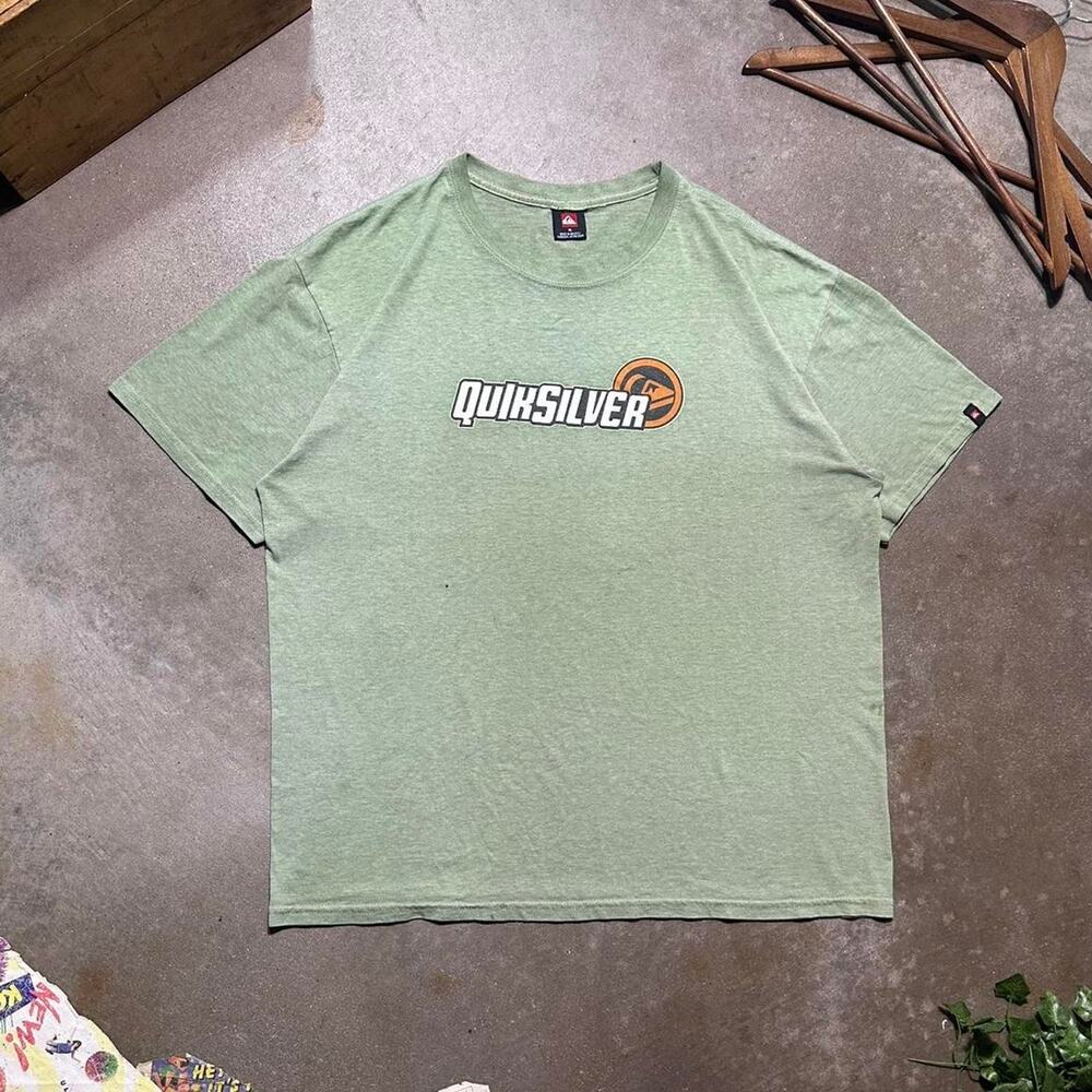 Vintage Y2K Quiksilver Surf Tee Mens XL Green White Surfer Skater 2000s Shirt